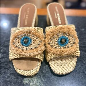 Kurt Geiger Tan and Blue Woven Mules